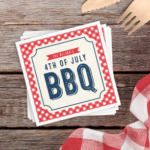Roter Gingham und Blau 4. von Juli-GRILLEN Serviette