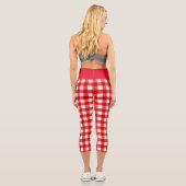 Roter Gingham und kariertes Muster Capri Leggings (Rückseite)