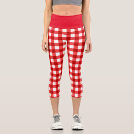 Roter Gingham und kariertes Muster Capri Leggings