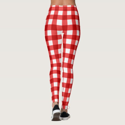 Roter Gingham und kariertes Muster Leggings (Rückseite)
