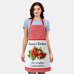 Roter Gingham und personalisierte Erdbeeren Schürze