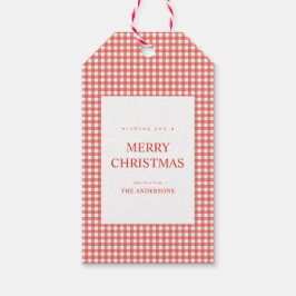 Roter Gingham-Weihnachten Geschenkanhänger