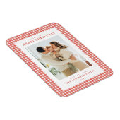 Roter Gingham-Weihnachtsfoto Magnet (Rechte Seite)