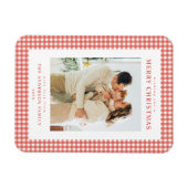 Roter Gingham-Weihnachtsfoto Magnet (Horizontal)