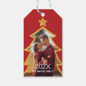 Roter glänzender Weihnachtsbaum personalisiertes F Geschenkanhänger (Rückseite)