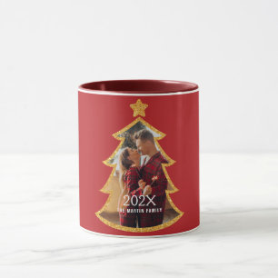 Roter glänzender Weihnachtsbaum personalisiertes F Tasse