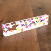 Roter glatter behaarter Dackel-Polka-Punkt Namensplakette (Seite)