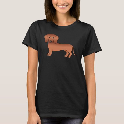 Roter, glatter Dackel Niedlicher Cartoon Dog T-Shirt (Vorderseite)