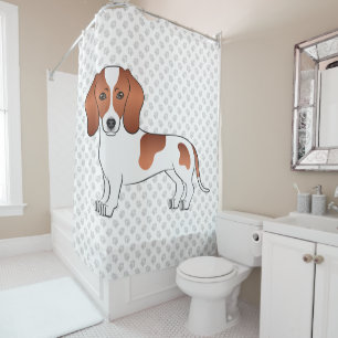 Roter glatter Mantel Dachshund Cartoon Hund & Pfot Duschvorhang