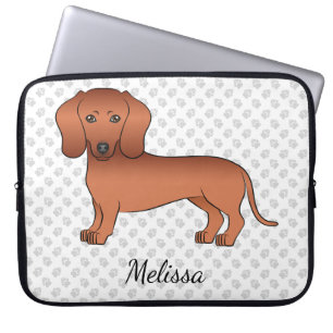 Roter glatthaariger Dachshund Cartoon-Hund & Text Laptopschutzhülle