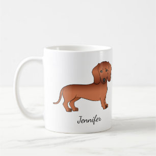 Roter glatthaariger Dachshund süßer Cartoon-Hund & Kaffeetasse