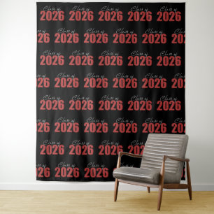 Roter Glitter-Abschlussjahrgang 2026 Foto-Hintergr Wandteppich