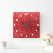 Roter Glitter Quadratische Wanduhr (Zuhause)
