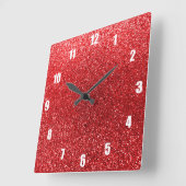 Roter Glitter Quadratische Wanduhr (Winkel)