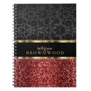 Roter Glitter und schwarzer Damast Notizblock