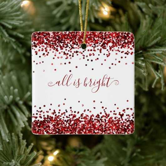 Roter Glitzer - alles ist heller Name Keramikornament (Baum)