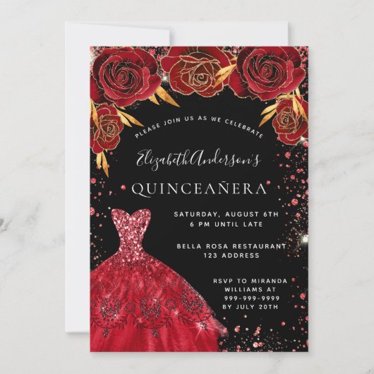 Roter Glitzer aus Quinceanera Einladung (Vorderseite)
