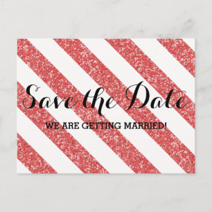 Roter Glitzer Aussehen Streifen Save the Date Post Ankündigungspostkarte