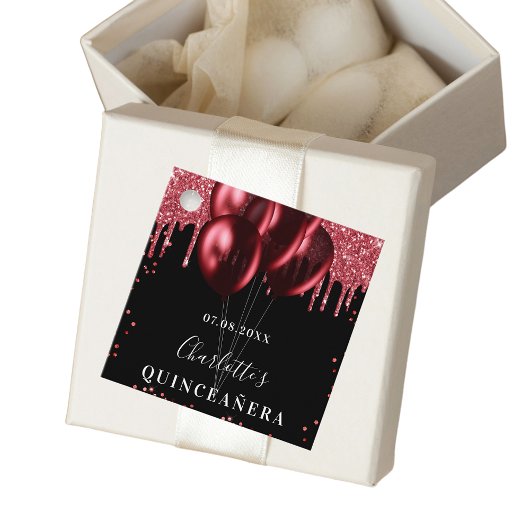 Roter Glitzer-Ballons aus Quinceanera Geschenkanhänger