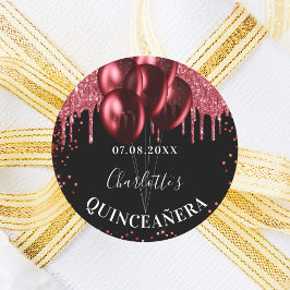 Roter Glitzer-Ballons aus Quinceanera Runder Aufkleber