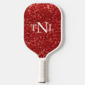 Roter Glitzer Bling Monogramm Pickleball Schläger (Rückseite)