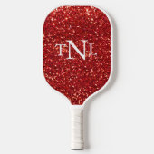 Roter Glitzer Bling Monogramm Pickleball Schläger (Vorderseite)