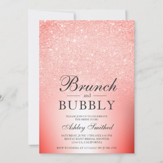 Roter Glitzer Chic Brunch Bubbly Brautparty Einladung (Vorderseite)