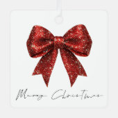 Roter Glitzer Coquette Bow Frohe Weihnachten Ornament Aus Metall (Vorderseite)