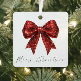 Roter Glitzer Coquette Bow Frohe Weihnachten Ornament Aus Metall