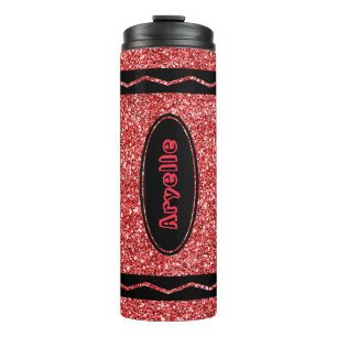 Roter Glitzer Crayon Individuelle Name Hot Drinks Thermosbecher