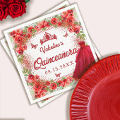 Roter Glitzer Floral Quinceanera Party Serviette