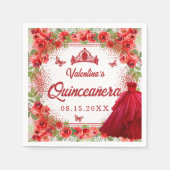 Roter Glitzer Floral Quinceanera Party Serviette (Vorderseite)