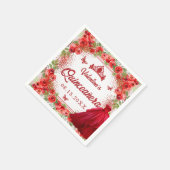 Roter Glitzer Floral Quinceanera Party Serviette (Ecke)