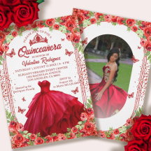 Roter Glitzer Floral Sparkle Quinceanera