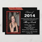 Roter Glitzer Foto Rahmen Abschluss Einladung (Vorne/Hinten)