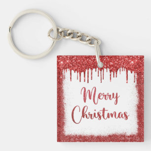 Roter Glitzer frohe Weihnachten Schlüsselanhänger