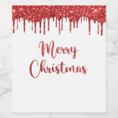 Roter Glitzer frohe Weihnachten Weinetikett (Einzelnes Label)