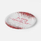 Roter Glitzer Frohe Weihnachts-Party White Pappteller (Schrägansicht)