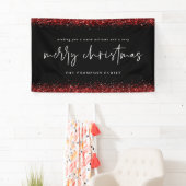 Roter Glitzer Frohe Weihnachtsnamen Schwarz Banner (Insitu)