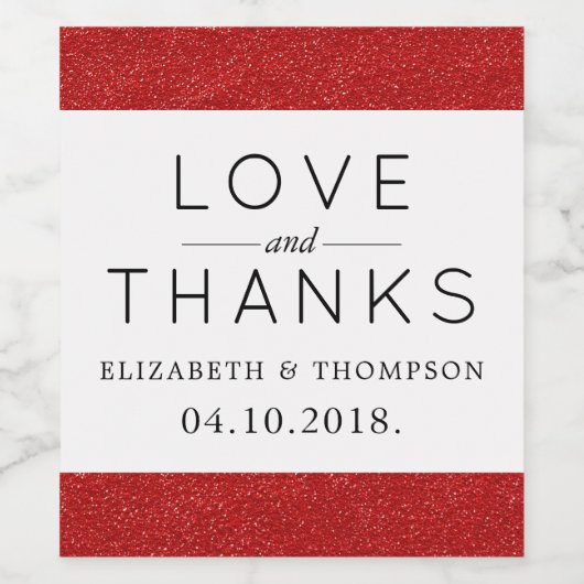 Roter Glitzer, Funkelnd, Shiny Glitzer, Hochzeit Weinetikett (Einzelnes Label)