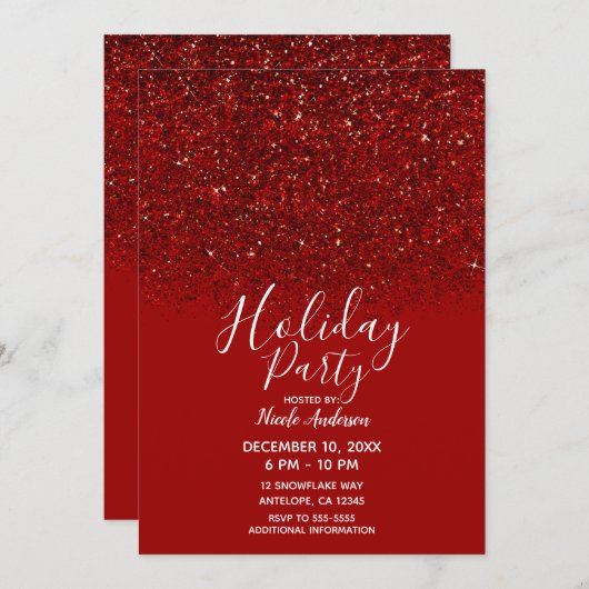 Roter Glitzer Glam Sparkle Einladung (Vorne/Hinten)