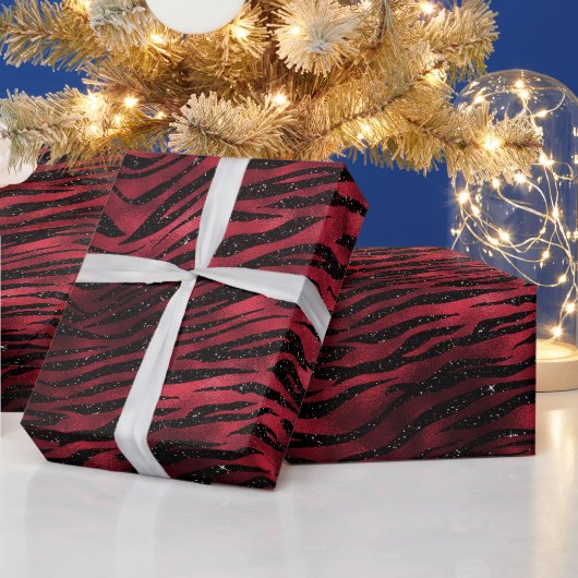 Roter Glitzer Glam Tiger Streifen Muster Geschenkpapier (Feiertage)