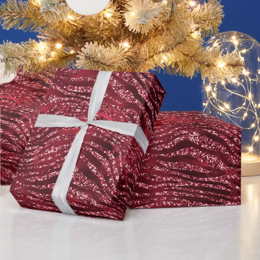 Roter Glitzer Glam Tiger Streifen Muster Geschenkpapier (Feiertage)