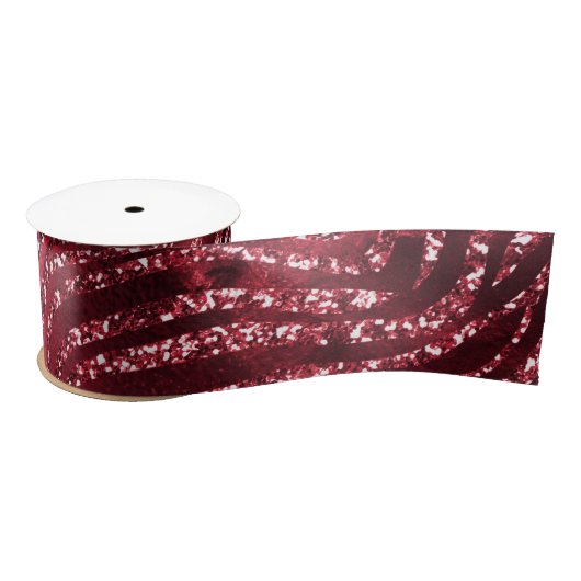 Roter Glitzer Glam Tiger Streifen Muster Satinband (Spule)
