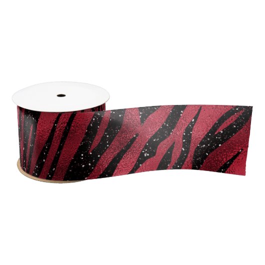 Roter Glitzer Glam Tiger Streifen Muster Satinband (Spule)