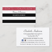 Roter Glitzer Glitz mit schwarzen und weißen Strei Visitenkarte (Vorne/Hinten)