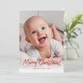 Roter Glitzer Handgeschriebenes Foto Frohe Weihnac Einladung (Stehend Vorderseite)