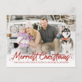 Roter Glitzer Handgeschriebenes Foto Frohe Weihnac Postkarte (Vorderseite)