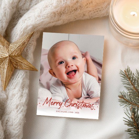 Roter Glitzer Handgeschriebenes Foto Frohe Weihnac Postkarte