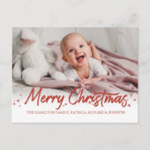 Roter Glitzer Handgeschriebenes Foto Frohe Weihnac Postkarte (Vorderseite)